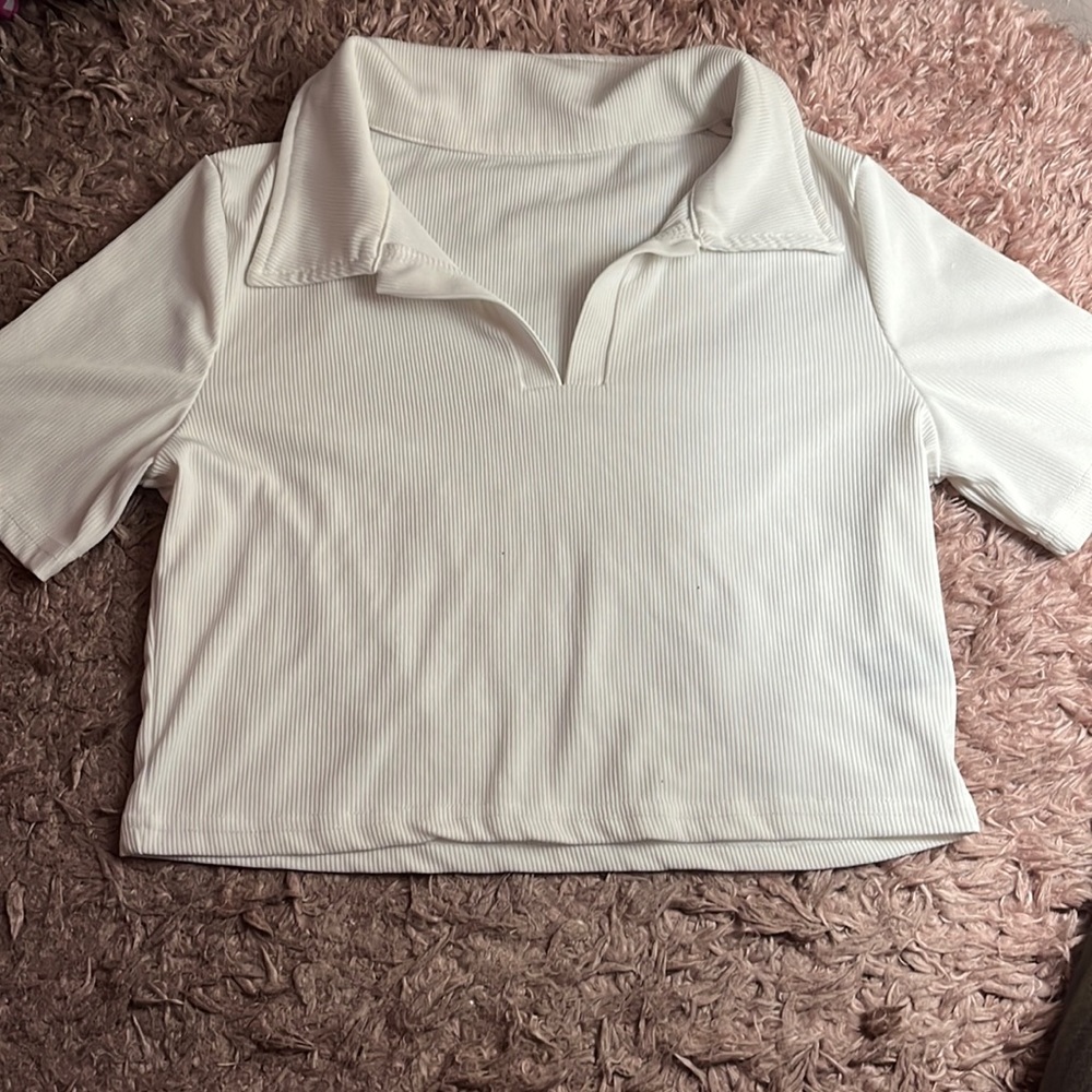 White collared crop top